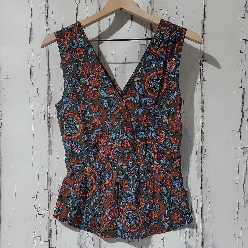 Banana Republic Heritage Collection Silk Multicolor Floral V-Neck Blouse Size 2
